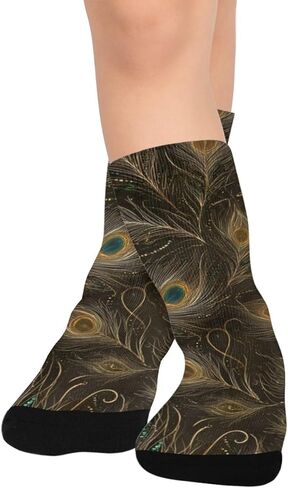 جوارب المشي لمسافات طويلة بطبعة طاووس فنية ليلية - جوارب شتوية حرارية سميكة دافئة للأولاد والبنات الصغار للمدرسة، والارتداء اليومي والأنشطة الخارجية in Kuwait