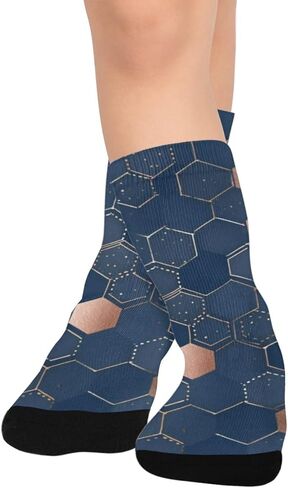 جوارب Geo Hex Print للمشي لمسافات طويلة - جوارب شتوية حرارية سميكة دافئة للأطفال الصغار للأولاد والبنات للمدرسة، والارتداء اليومي والأنشطة الخارجية in Kuwait