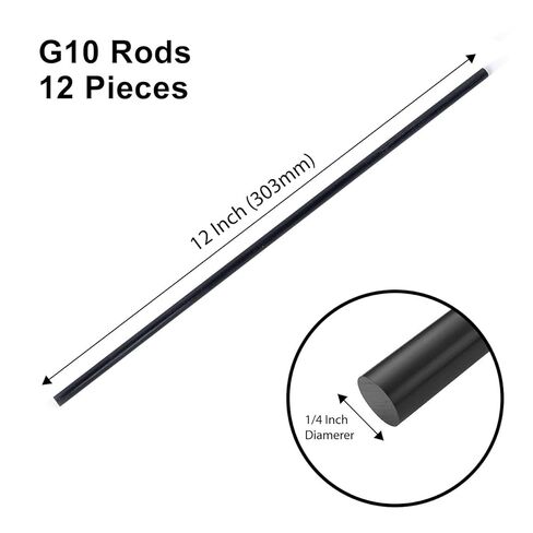 عصا سوداء من مادة الألياف الزجاجية مقاس 1/4 بوصة Garolite G10 بطول 12 بوصة، عبوة من 12 قطعة in Kuwait