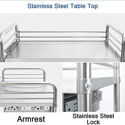 عربة مختبر الأسنان الطبية، عربة أدوات طبية من الفولاذ المقاوم للصدأ 2/3 طبقات، عربة خدمة محمولة لمعدات المستشفيات مع عجلات، بدون درج، 3 طبقات - 81x50x91 سم، كول in Kuwait