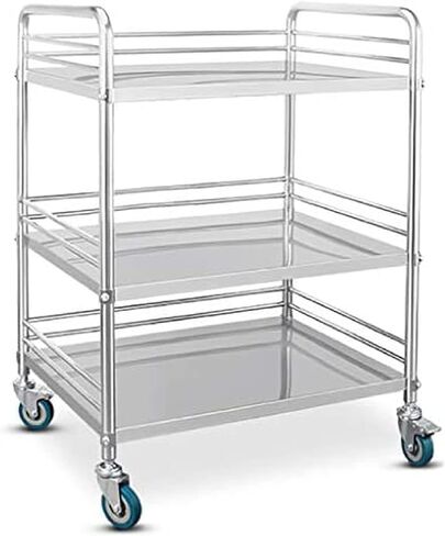 Medical Trolley Dental Laboratory Cart Stainless Steel Lab Cart Medical Hospital Equipment Portable Serving Cart with Wheels - 2/3 Layers,Without Drawer,2 Layer-69x46x91cm, in Kuwait