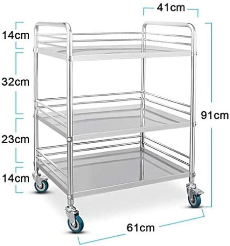 Medical Trolley Dental Laboratory Cart Stainless Steel Lab Cart Medical Hospital Equipment Portable Serving Cart with Wheels - 2/3 Layers,Without Drawer,2 Layer-69x46x91cm, in Kuwait