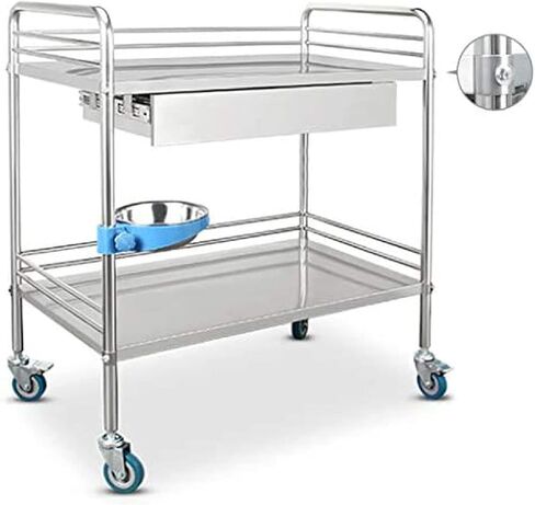 Medical Trolley Dental Lab Trolley Stainless Steel Laboratory Trolley Medical Hospital Equipment Portable Serving Trolley with Wheels - 2/3 Layers, Large Drawer, 2 Layers - 81 x 50 x 91 cm, Collector in Kuwait