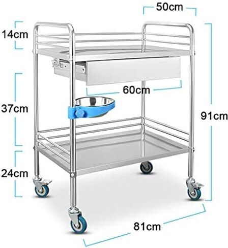 Medical Trolley Dental Lab Trolley Stainless Steel Laboratory Trolley Medical Hospital Equipment Portable Serving Trolley with Wheels - 2/3 Layers, Large Drawer, 2 Layers - 81 x 50 x 91 cm, Collector in Kuwait