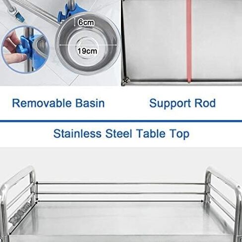 عربة طبية لمختبر الأسنان، عربة أدوات طبية من الفولاذ المقاوم للصدأ بطبقة 2/3، عربة خدمة محمولة لمعدات المستشفيات مع عجلات، درج كبير، طبقتان - 69 × 46 × 91 سم، C in Kuwait