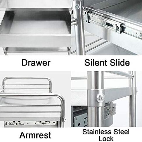 عربة مختبر الأسنان الطبية، عربة أدوات طبية من الفولاذ المقاوم للصدأ 2/3 طبقات، عربة خدمة محمولة لمعدات المستشفيات مع عجلات، درج صغير، 3 طبقات - 81 × 50 × 91 سم، in Kuwait