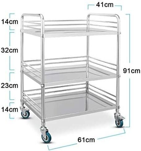 عربة طبية لمختبر الأسنان، عربة من الفولاذ المقاوم للصدأ مكونة من 2/3 طبقات للأدوات الطبية، عربة تقديم محمولة لمعدات المستشفيات على عجلات، بدون درج، 3 طبقات، 69 × 46 × 9 سم in Kuwait