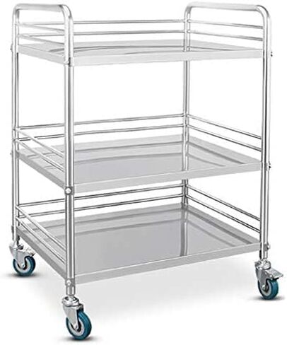 عربة مختبر الأسنان الطبية، عربة أدوات طبية من الفولاذ المقاوم للصدأ 2/3 طبقات، عربة تقديم محمولة لمعدات المستشفيات على عجلة، بدون صندوق، 2 محامل - 69 × 46 × 91 سم، جامع 88 in Kuwait