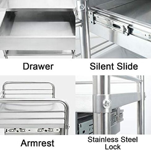 Medical Trolley Cart Dental Lab Cart Stainless Steel Lab Trolley Medical Hospital Equipment Portable Serving Trolley with Wheels - 2/3 Layers,Large Drawer,3 Layer-69x46x91cm,Collector88 in Kuwait