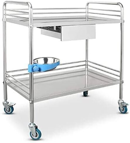 عربة مختبر الأسنان الطبية، عربة أدوات طبية من الفولاذ المقاوم للصدأ 2/3 طبقات، عربة تقديم محمولة لمعدات المستشفيات على العجلات، درج صغير، 3 طبقات-69x46x in Kuwait