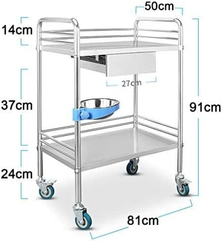 عربة مختبر الأسنان الطبية، عربة أدوات طبية من الفولاذ المقاوم للصدأ 2/3 طبقات، عربة تقديم محمولة لمعدات المستشفيات على العجلات، درج صغير، 3 طبقات-69x46x in Kuwait
