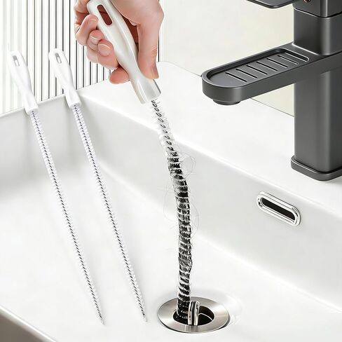 Drain Cleaning Brush, 2-Pack Flexible Pipe Cleaner Tool for Sink Shower and Bathtub Drain, Long Hair and Debris Remover Snake with Handle and Hook, Reusable Clog Removal Accessory in Saudi Arabia
