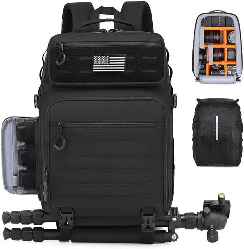 HAMBOLY Professional Camera Backpack, Waterproof Tactical Photography Bag for DSLR/SLR/Mirrorless Camera with Tripod Holder & Rain Cover, 15.6 Inch Professional Photographer Backpack Case in Kuwait