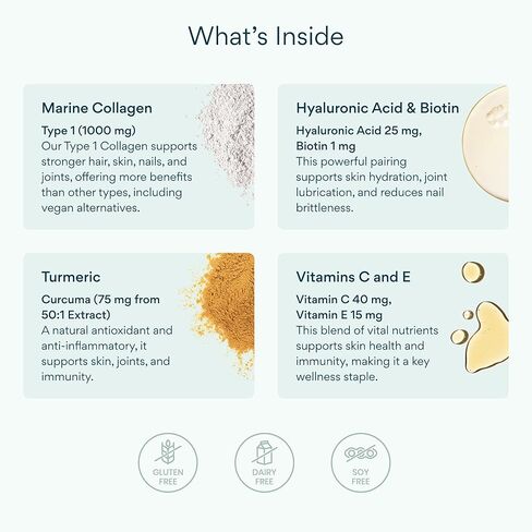 مركب ببتيدات الكولاجين من Bettervits مع حمض الهيالورونيك والكركم | مكملات الكولاجين البحري المتحلل للنساء والرجال | الكولاجين مع فيتامين C للبشرة والشعر والأظافر والمفاصل - 60 كبسولة in Kuwait