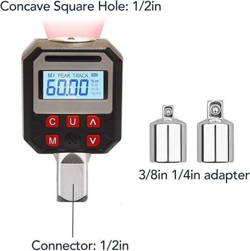 Digital Torsion Wrench Adapter, 1/2in Drive with 9 Preset Groups Data Storage Digital Display Torsion Meter, Prompt Notification for Over Torquing Prevention in Saudi Arabia