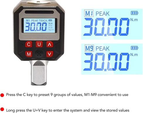 Digital Torsion Wrench Adapter, 1/2in Drive with 9 Preset Groups Data Storage Digital Display Torsion Meter, Prompt Notification for Over Torquing Prevention in Saudi Arabia