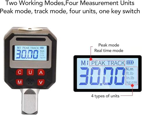 Digital Torsion Wrench Adapter, 1/2in Drive with 9 Preset Groups Data Storage Digital Display Torsion Meter, Prompt Notification for Over Torquing Prevention in Saudi Arabia