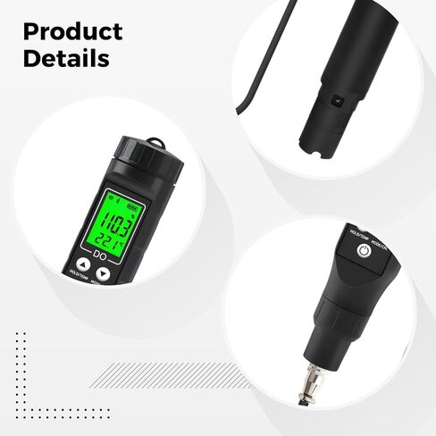 Generic مقياس الأكسجين المذاب لأحواض السمك وتربية الأحياء المائية، جهاز اختبار جودة المياه الاحترافي اللاسلكي، إضاءة خلفية LCD، مسبار 15 سم in Kuwait