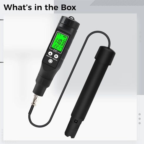 Generic مقياس الأكسجين المذاب لأحواض السمك وتربية الأحياء المائية، جهاز اختبار جودة المياه الاحترافي اللاسلكي، إضاءة خلفية LCD، مسبار 15 سم in Kuwait