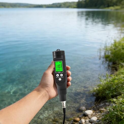 Generic مقياس الأكسجين المذاب لأحواض السمك وتربية الأحياء المائية، جهاز اختبار جودة المياه الاحترافي اللاسلكي، إضاءة خلفية LCD، مسبار 15 سم in Kuwait