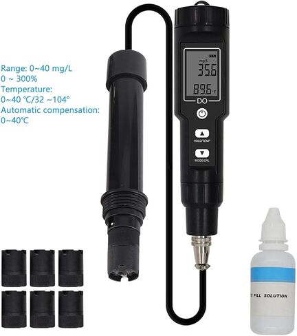 Dissolved Oxygen Meter Accurate Detachable Probe Digital Screen Display for Aquarium Experiment Research, Water Test Kit for Freshwater Aquaculture and Laboratory Use (with Backlit) in Saudi Arabia