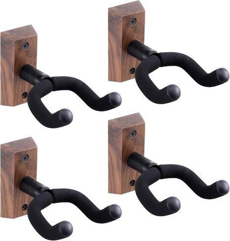 Lemecima 4 Pack Guitar Wall Mount, Guitar Wall Hangers with Rotatable Soft Guitar-Hook for All Size Guitars, Hardwood U-Shaped Guitars-Holder for Acoustic Guitars, Bass, Banjo (Black Walnut) in Saudi Arabia
