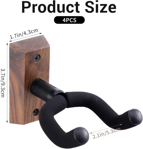 Lemecima 4 Pack Guitar Wall Mount, Guitar Wall Hangers with Rotatable Soft Guitar-Hook for All Size Guitars, Hardwood U-Shaped Guitars-Holder for Acoustic Guitars, Bass, Banjo (Black Walnut) in Saudi Arabia