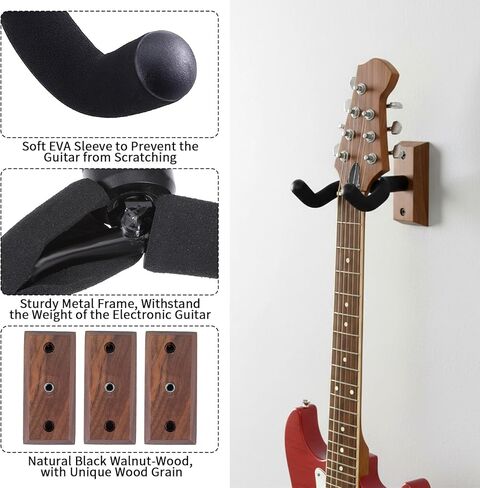 Lemecima 4 Pack Guitar Wall Mount, Guitar Wall Hangers with Rotatable Soft Guitar-Hook for All Size Guitars, Hardwood U-Shaped Guitars-Holder for Acoustic Guitars, Bass, Banjo (Black Walnut) in Saudi Arabia