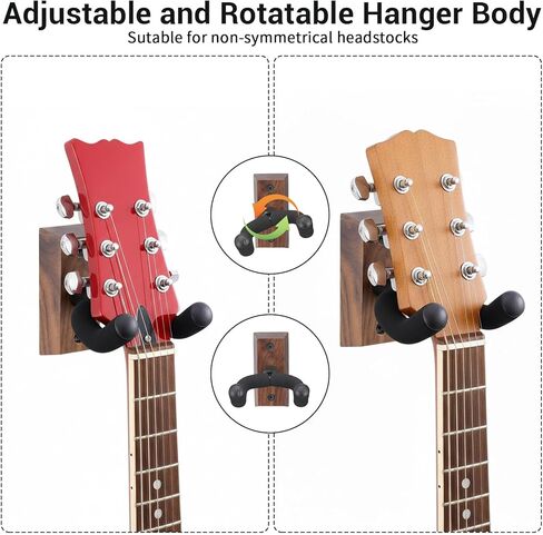 Lemecima 4 Pack Guitar Wall Mount, Guitar Wall Hangers with Rotatable Soft Guitar-Hook for All Size Guitars, Hardwood U-Shaped Guitars-Holder for Acoustic Guitars, Bass, Banjo (Black Walnut) in Saudi Arabia