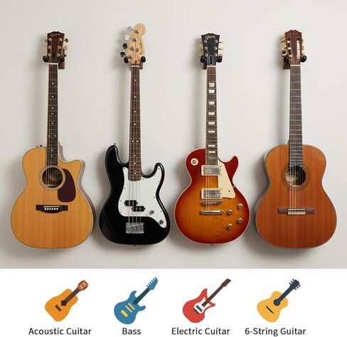 Lemecima 4 Pack Guitar Wall Mount, Guitar Wall Hangers with Rotatable Soft Guitar-Hook for All Size Guitars, Hardwood U-Shaped Guitars-Holder for Acoustic Guitars, Bass, Banjo (Black Walnut) in Saudi Arabia