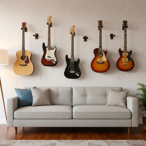 Lemecima 4 Pack Guitar Wall Mount, Guitar Wall Hangers with Rotatable Soft Guitar-Hook for All Size Guitars, Hardwood U-Shaped Guitars-Holder for Acoustic Guitars, Bass, Banjo (Black Walnut) in Saudi Arabia
