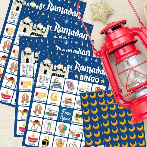 لعبة رمضان بينجو أنشطة رمضان للأطفال مع 24 بطاقة لاعبين، بطاقات عيد مبارك بينجو لرمضان مبارك، هدايا الحفلات العائلية، هدايا الفصل الدراسي، لوازم الهدايا in Kuwait
