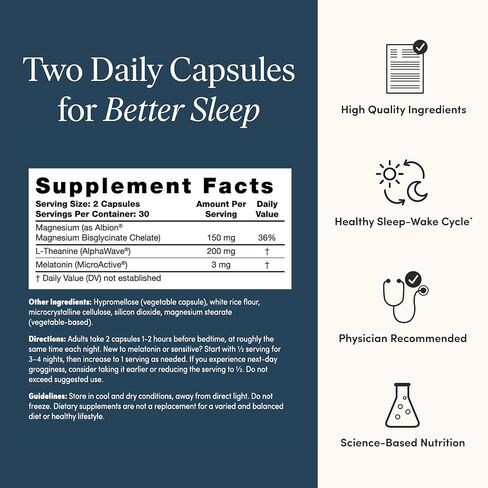 مكمل النوم المؤقت للحياة، مزيج ليلي غير معتاد من المغنيسيوم والميلاتونين الدقيق والثيانين، دعم النوم والاسترخاء للرجال والنساء، خالي من الغلوتين، 60 كبسولة، 30 وجبة in Kuwait