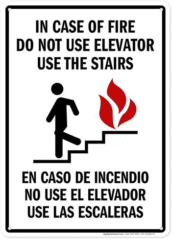 In Case Of Fire Do Not Use Elevator Use The Stairs Bilingual Sign, Fire Safety Sign, 12x18 Inches, 55 mil thick HDPS (high density polystyrene), Made in USA by My Sign Center in Kuwait