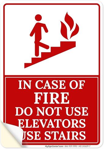 In Case Of Fire Do Not Use Elevators Use Stairs Sign, 18x24 Inches, 55 mil thick HDPS (high density polystyrene), Made in USA by My Sign Center in Kuwait