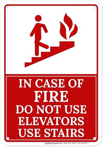 In Case Of Fire Do Not Use Elevators Use Stairs Sign, 18x24 Inches, 55 mil thick HDPS (high density polystyrene), Made in USA by My Sign Center in Saudi Arabia