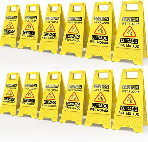 12 حزمة 24 بوصة تحذير أرضية مبللة، علامات تحذير السلامة ثنائية اللغة صفراء على الوجهين، إطار علامات أرضية مبللة آمنة تجارية، قابلة للطي لسهولة التخزين (12) in Kuwait