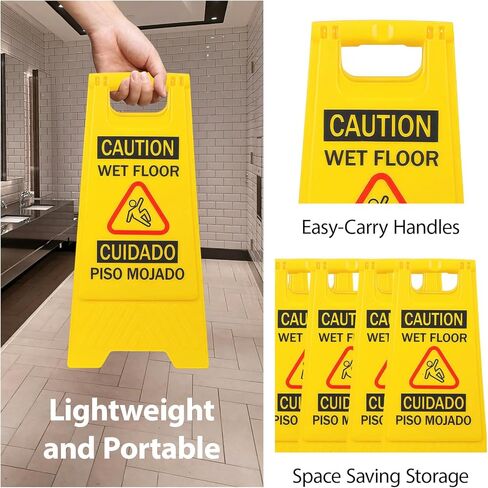 12 حزمة 24 بوصة تحذير أرضية مبللة، علامات تحذير السلامة ثنائية اللغة صفراء على الوجهين، إطار علامات أرضية مبللة آمنة تجارية، قابلة للطي لسهولة التخزين (12) in Kuwait