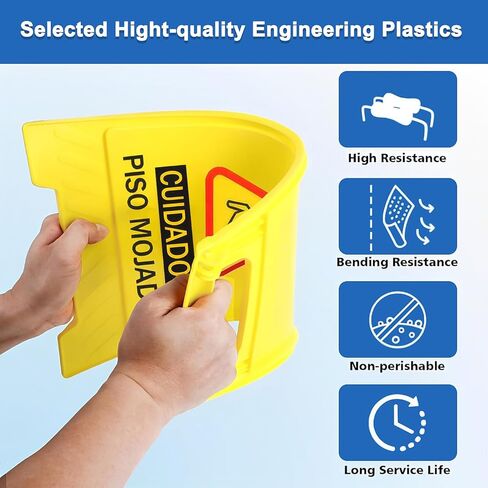 12 حزمة 24 بوصة تحذير أرضية مبللة، علامات تحذير السلامة ثنائية اللغة صفراء على الوجهين، إطار علامات أرضية مبللة آمنة تجارية، قابلة للطي لسهولة التخزين (12) in Kuwait