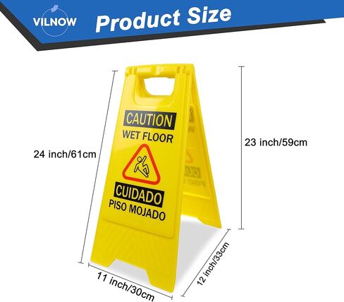 12 حزمة 24 بوصة تحذير أرضية مبللة، علامات تحذير السلامة ثنائية اللغة صفراء على الوجهين، إطار علامات أرضية مبللة آمنة تجارية، قابلة للطي لسهولة التخزين (12) in Kuwait
