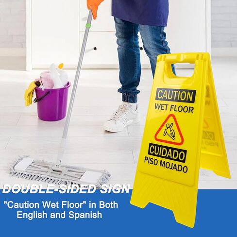 12 حزمة 24 بوصة تحذير أرضية مبللة، علامات تحذير السلامة ثنائية اللغة صفراء على الوجهين، إطار علامات أرضية مبللة آمنة تجارية، قابلة للطي لسهولة التخزين (12) in Kuwait