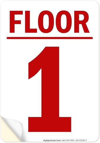 Floor 1 Sign, 10x7 Inches, 55 mil thick HDPS (high density polystyrene), Made in USA by My Sign Center in Saudi Arabia