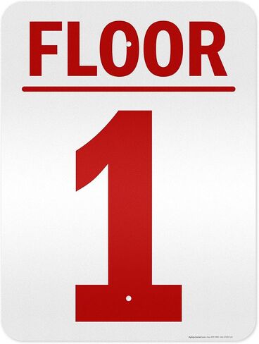 Floor 1 Sign, 10x7 Inches, 55 mil thick HDPS (high density polystyrene), Made in USA by My Sign Center in Saudi Arabia