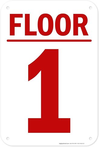 Floor 1 Sign, 10x7 Inches, 55 mil thick HDPS (high density polystyrene), Made in USA by My Sign Center in Saudi Arabia