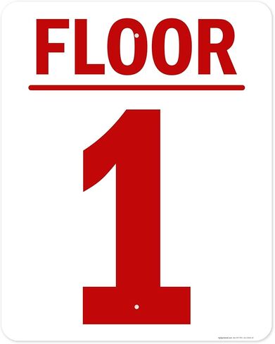 Floor 1 Sign, 10x7 Inches, 55 mil thick HDPS (high density polystyrene), Made in USA by My Sign Center in Saudi Arabia
