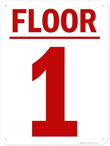 Floor 1 Sign, 10x7 Inches, 55 mil thick HDPS (high density polystyrene), Made in USA by My Sign Center in Saudi Arabia