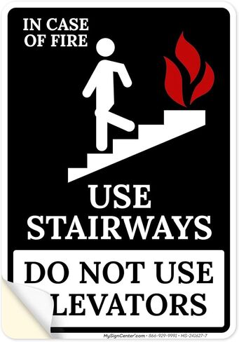 In Case Of Fire Use Stairways Do Not Use Elevators Sign, 18x24 Inches, 55 mil thick HDPS (high density polystyrene), Made in USA by My Sign Center in Kuwait