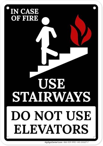 In Case Of Fire Use Stairways Do Not Use Elevators Sign, 18x24 Inches, 55 mil thick HDPS (high density polystyrene), Made in USA by My Sign Center in Saudi Arabia