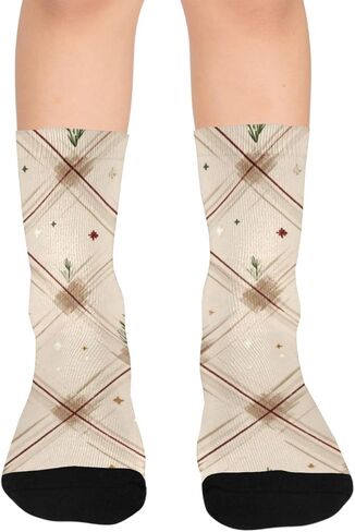 جوارب للمشي لمسافات طويلة باللون البني منقوشة للعطلات - جوارب شتوية حرارية سميكة دافئة للأولاد والبنات للمدرسة، والارتداء اليومي والأنشطة الخارجية in Kuwait