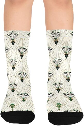 جوارب المشي لمسافات طويلة باللون الأخضر بطباعة مروحة شرقية - جوارب شتوية حرارية سميكة دافئة للأولاد والبنات الصغار للمدرسة، والارتداء اليومي والأنشطة الخارجية in Kuwait